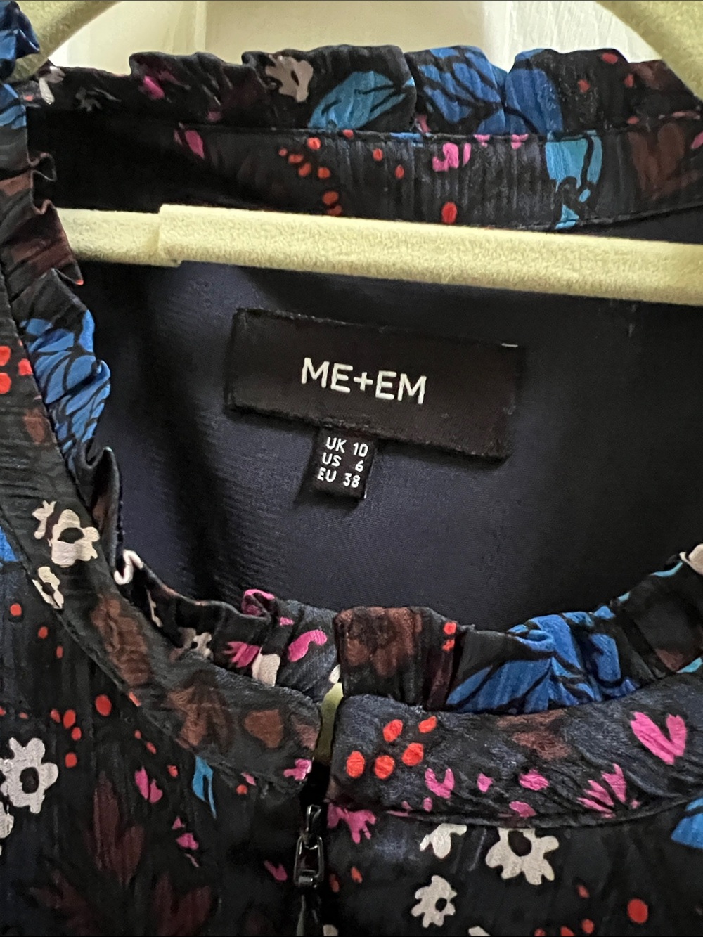 ME+EM floral Print blue hummingbird Ruched Sleeve belted Maxi Dress Size 6 - Picture 2 of 7